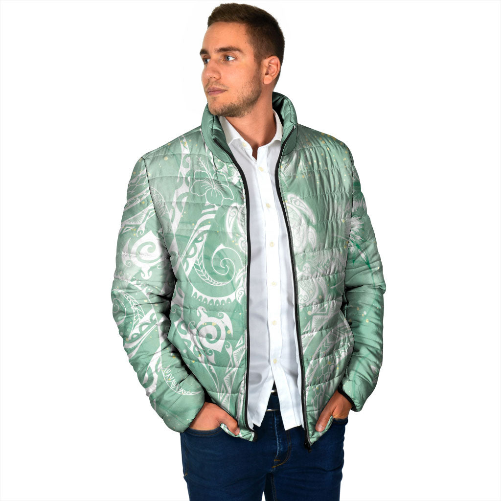 Aloha Hawaii Turtles Floral Padded Jacket Seafoam Marbles Glaze LT7 - Polynesian Pride