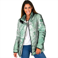 Aloha Hawaii Turtles Floral Padded Jacket Seafoam Marbles Glaze LT7 Women Seafoam - Polynesian Pride
