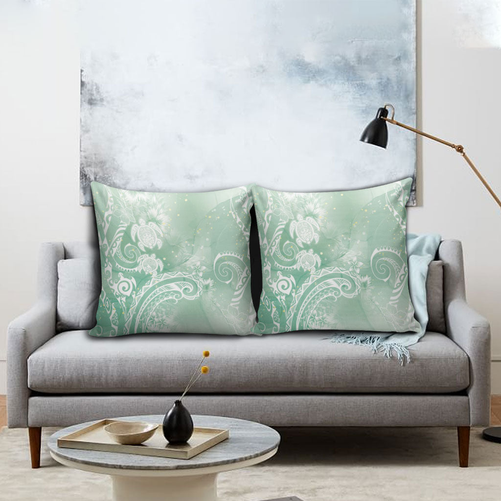 Aloha Hawaii Turtles Floral Pillow Cover Seafoam Marbles Glaze LT7 - Polynesian Pride