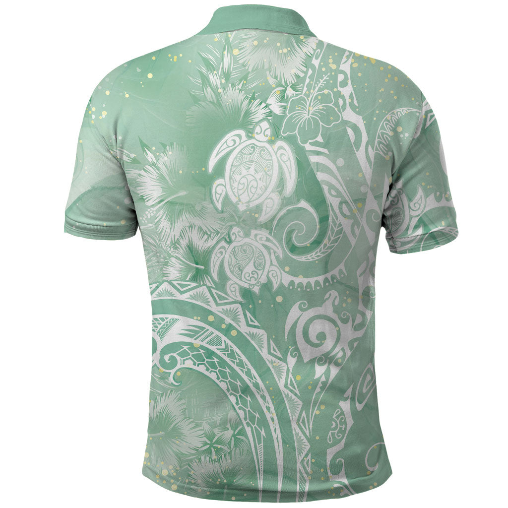 Aloha Hawaii Turtles Floral Polo Shirt Seafoam Marbles Glaze LT7 - Polynesian Pride