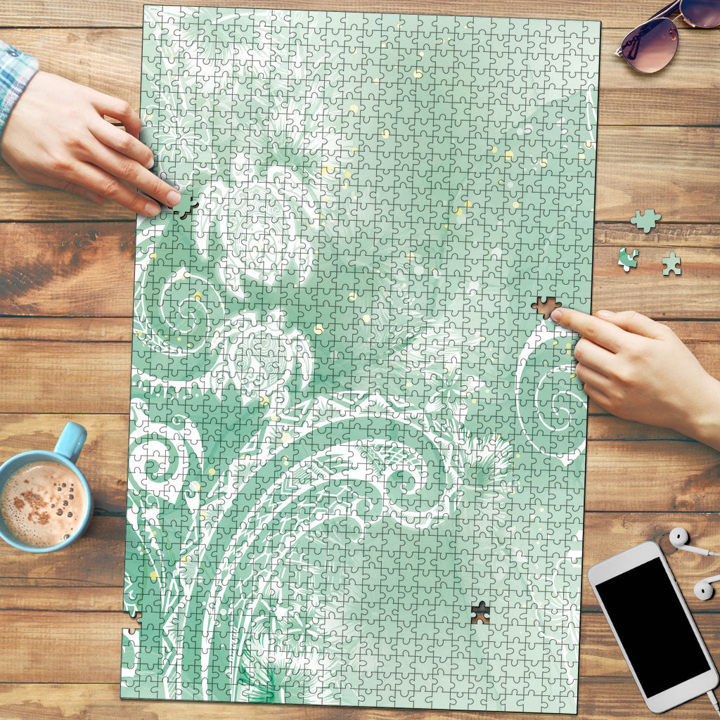 Aloha Hawaii Turtles Floral Puzzle Seafoam Marbles Glaze LT7 Seafoam - Polynesian Pride