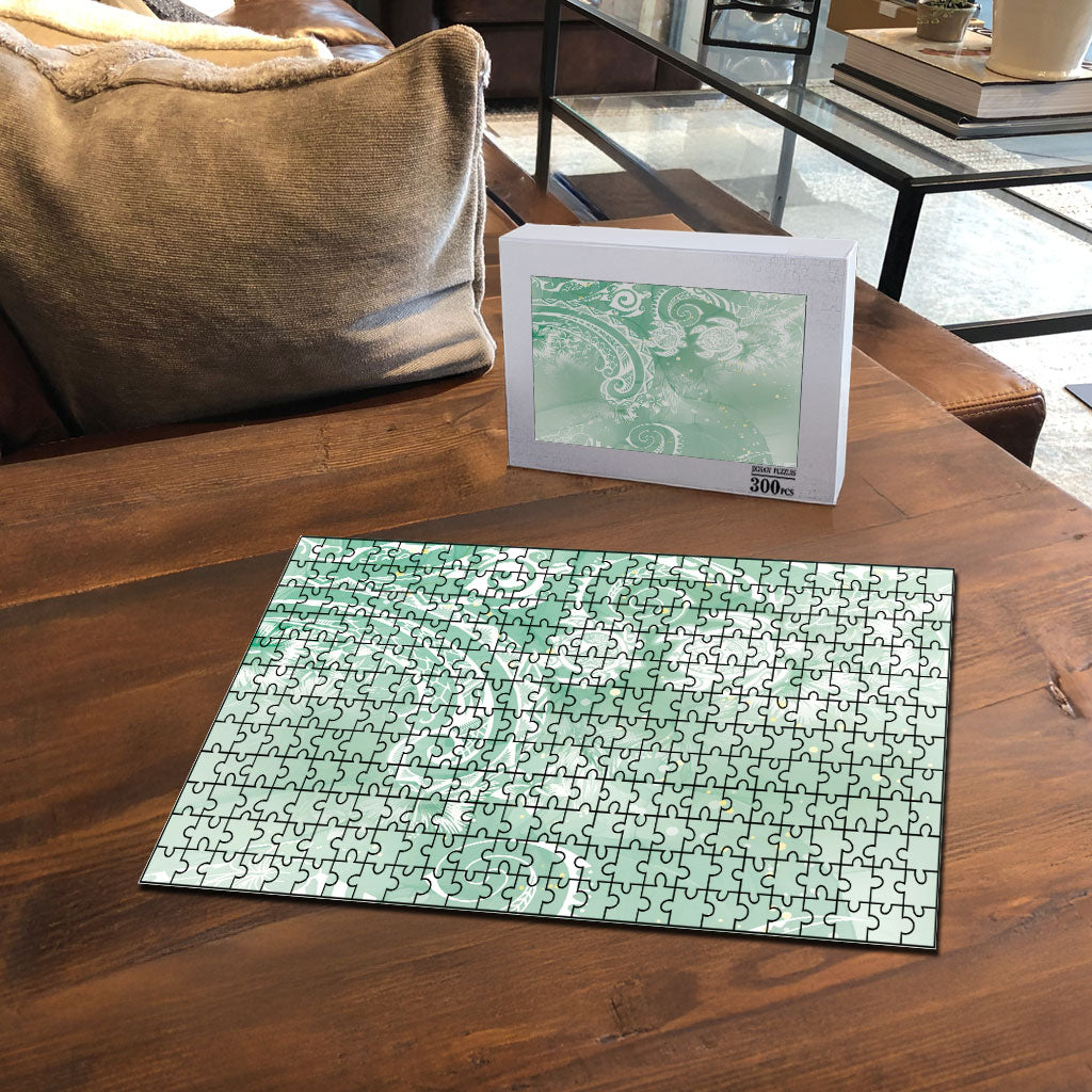 Aloha Hawaii Turtles Floral Puzzle Seafoam Marbles Glaze LT7 - Polynesian Pride
