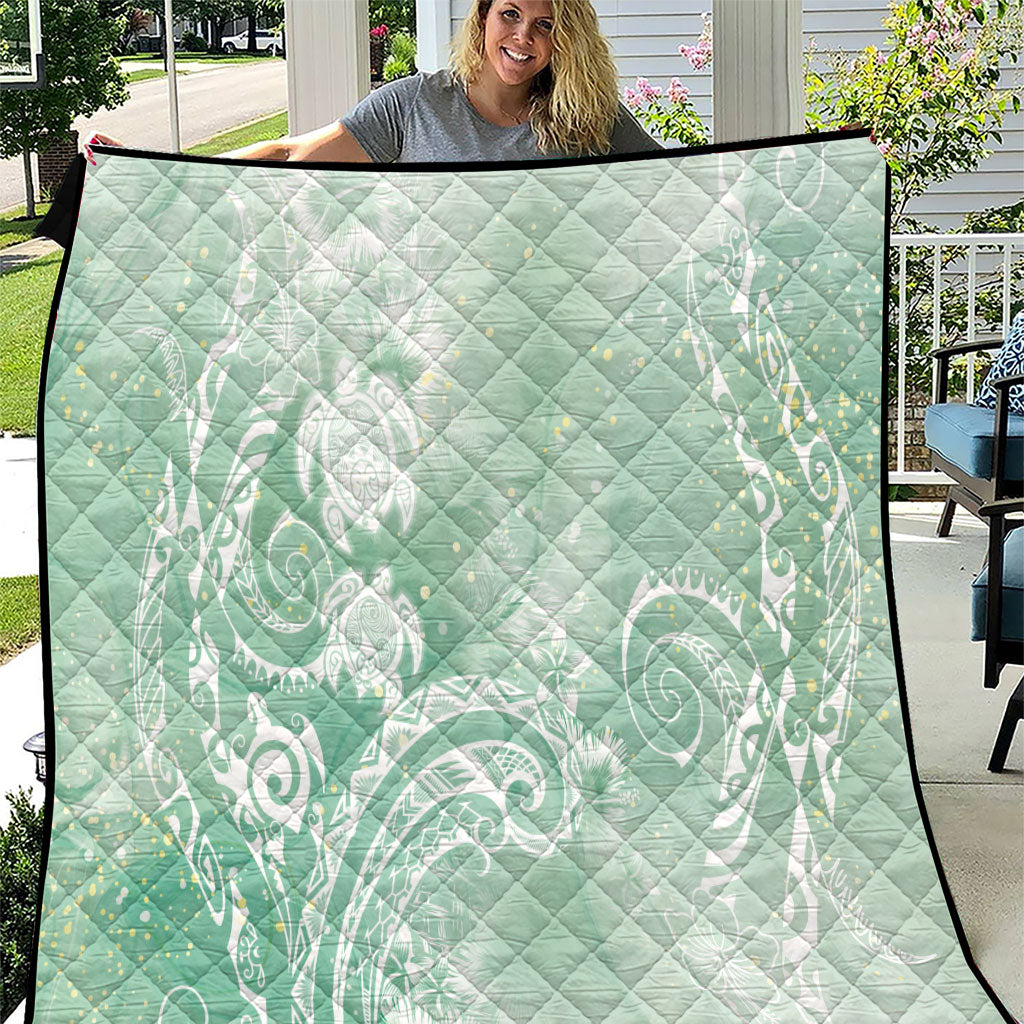 Aloha Hawaii Turtles Floral Quilt Seafoam Marbles Glaze LT7 Seafoam - Polynesian Pride
