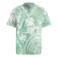 Aloha Hawaii Turtles Floral Rugby Jersey Seafoam Marbles Glaze LT7 Seafoam - Polynesian Pride