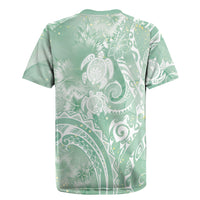 Aloha Hawaii Turtles Floral Rugby Jersey Seafoam Marbles Glaze LT7 - Polynesian Pride