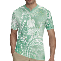 Aloha Hawaii Turtles Floral Rugby Jersey Seafoam Marbles Glaze LT7 - Polynesian Pride