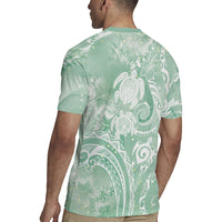 Aloha Hawaii Turtles Floral Rugby Jersey Seafoam Marbles Glaze LT7 - Polynesian Pride