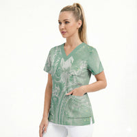 Aloha Hawaii Turtles Floral Scrub Top Seafoam Marbles Glaze LT7 - Polynesian Pride