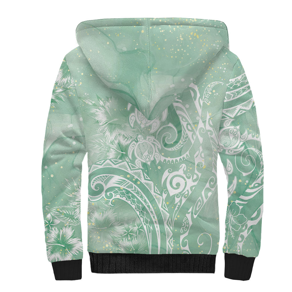 Aloha Hawaii Turtles Floral Sherpa Hoodie Seafoam Marbles Glaze LT7 - Polynesian Pride