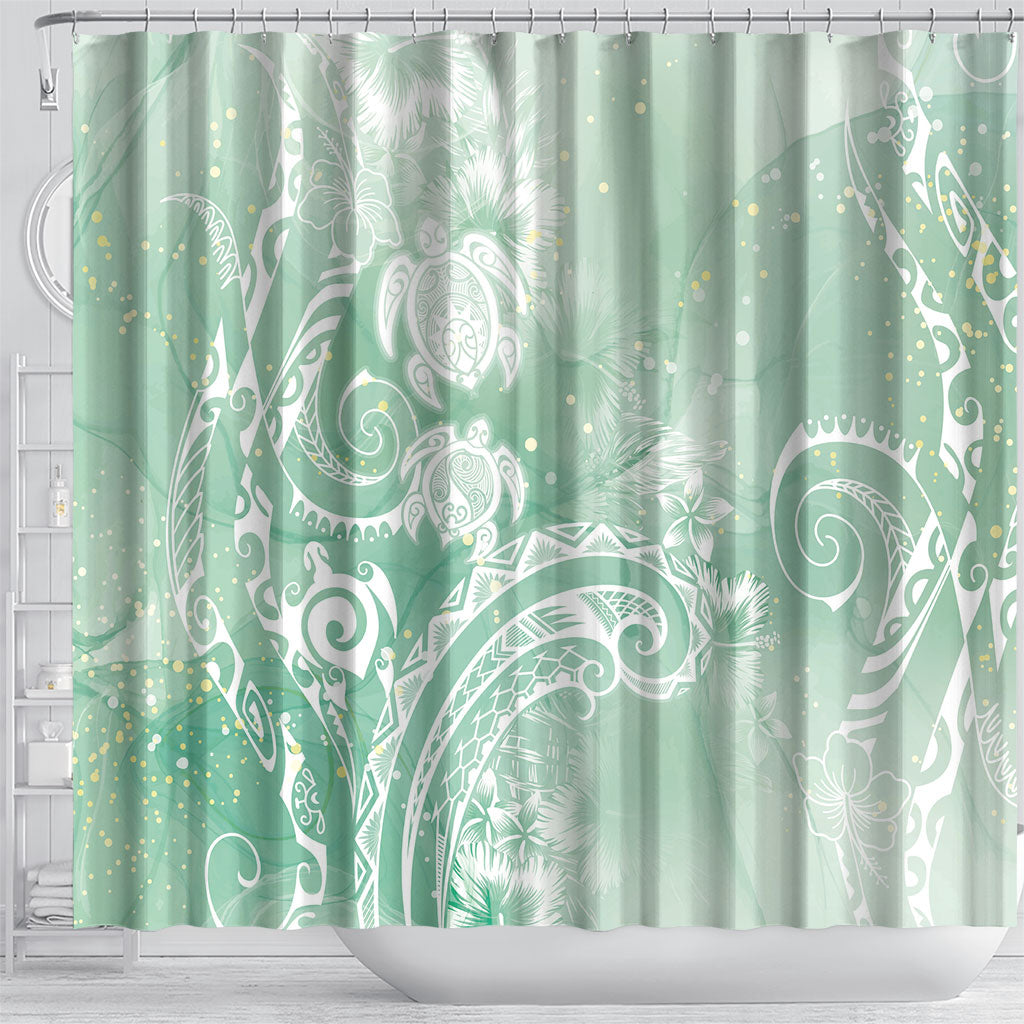 Aloha Hawaii Turtles Floral Shower Curtain Seafoam Marbles Glaze LT7 - Polynesian Pride