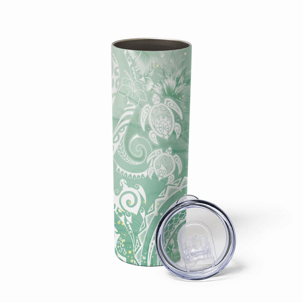 Aloha Hawaii Turtles Floral Skinny Tumbler Seafoam Marbles Glaze LT7 - Polynesian Pride