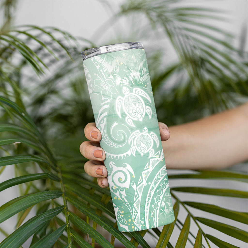 Aloha Hawaii Turtles Floral Skinny Tumbler Seafoam Marbles Glaze LT7 - Polynesian Pride