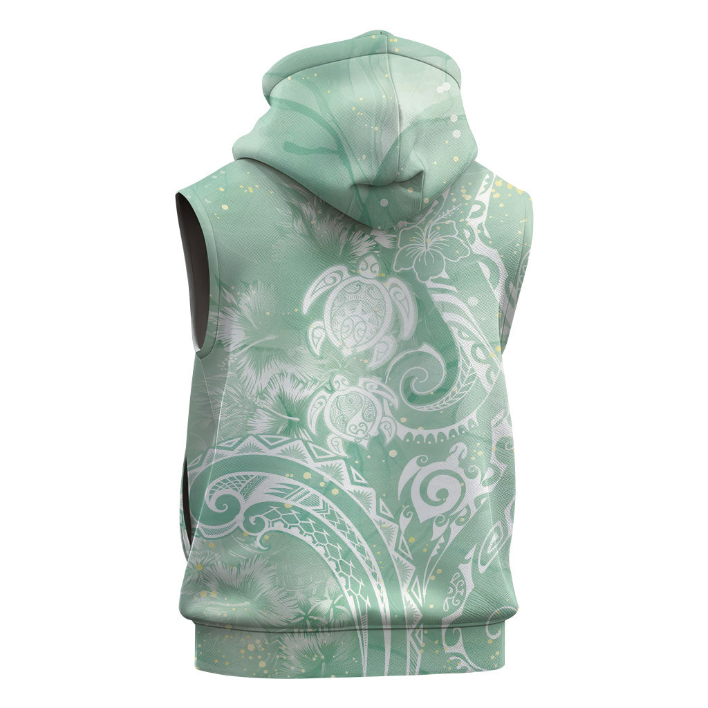 Aloha Hawaii Turtles Floral Sleeveless Hoodie Seafoam Marbles Glaze LT7 - Polynesian Pride