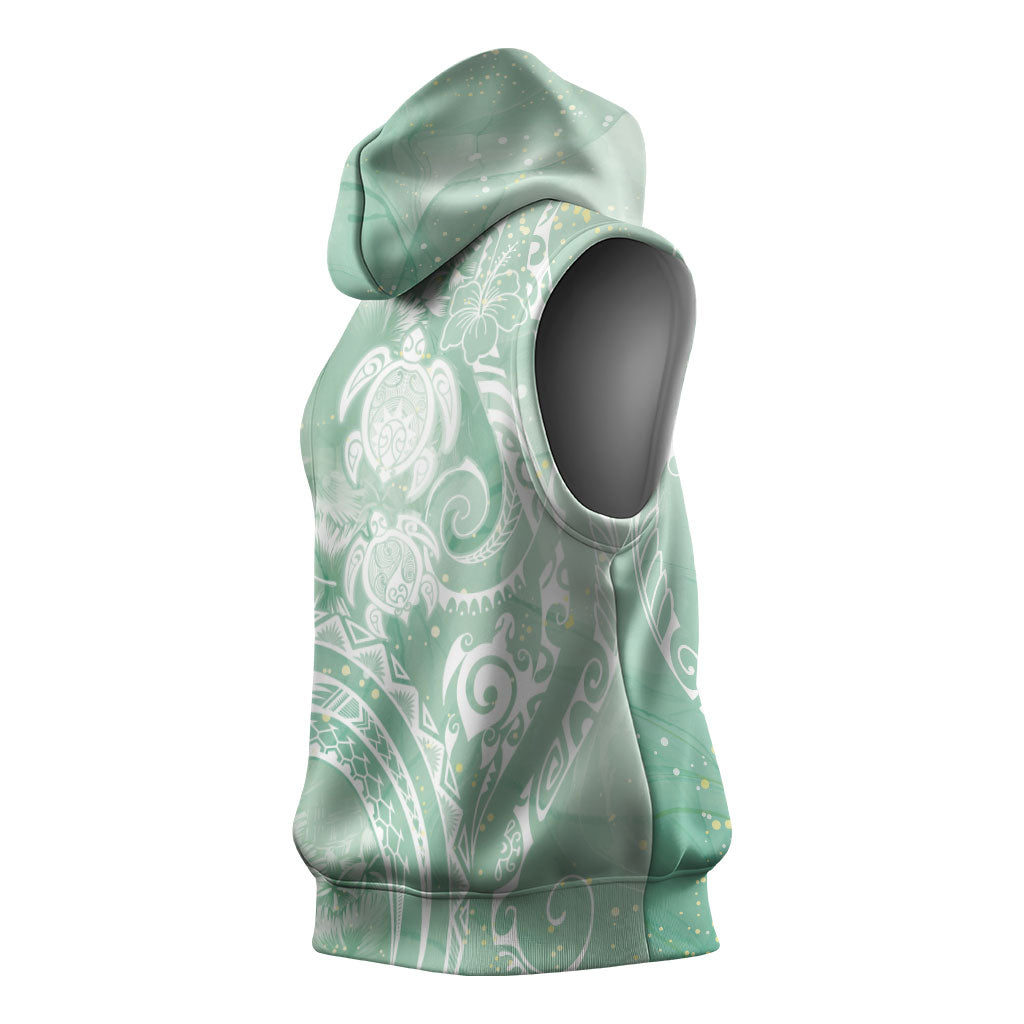 Aloha Hawaii Turtles Floral Sleeveless Hoodie Seafoam Marbles Glaze LT7 - Polynesian Pride