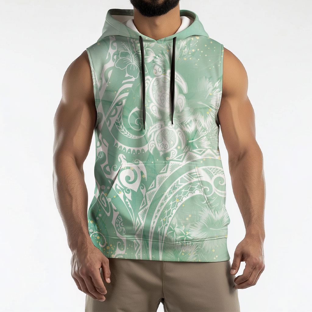 Aloha Hawaii Turtles Floral Sleeveless Hoodie Seafoam Marbles Glaze LT7 - Polynesian Pride