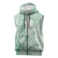 Aloha Hawaii Turtles Floral Sleeveless Zip Hoodie Seafoam Marbles Glaze LT7 Seafoam - Polynesian Pride