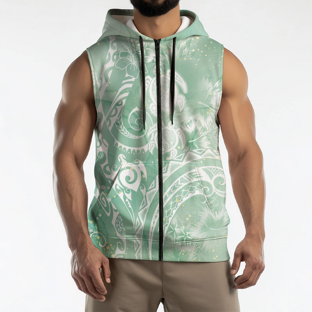 Aloha Hawaii Turtles Floral Sleeveless Zip Hoodie Seafoam Marbles Glaze LT7 - Polynesian Pride
