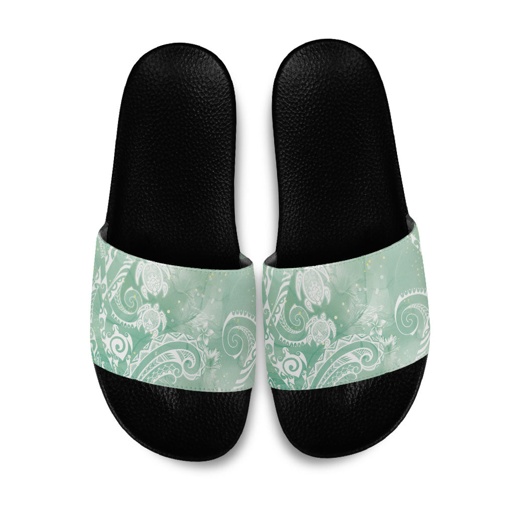 Aloha Hawaii Turtles Floral Slide Sandals Seafoam Marbles Glaze LT7 Seafoam - Polynesian Pride