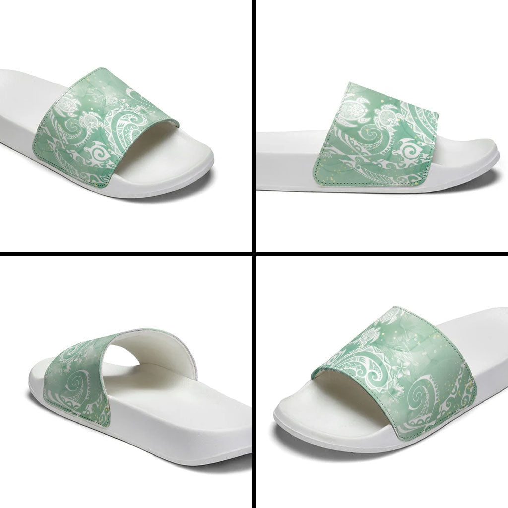 Aloha Hawaii Turtles Floral Slide Sandals Seafoam Marbles Glaze LT7 - Polynesian Pride