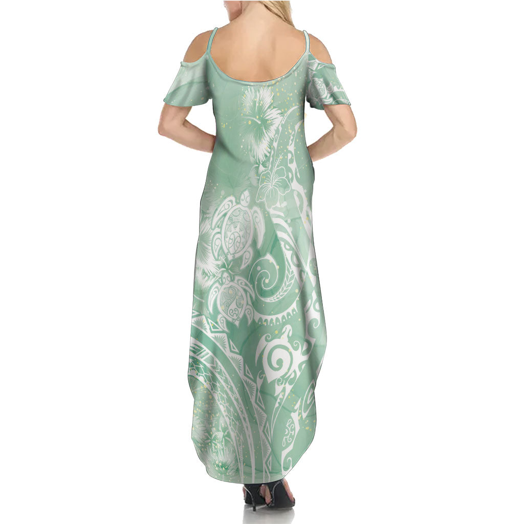Aloha Hawaii Turtles Floral Summer Maxi Dress Seafoam Marbles Glaze LT7 - Polynesian Pride