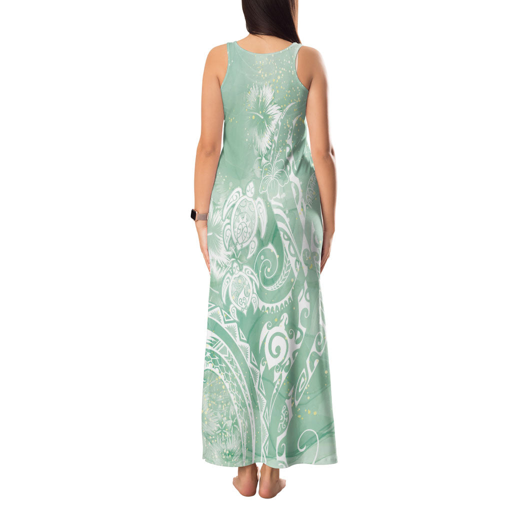 Aloha Hawaii Turtles Floral Tank Maxi Dress Seafoam Marbles Glaze LT7 - Polynesian Pride