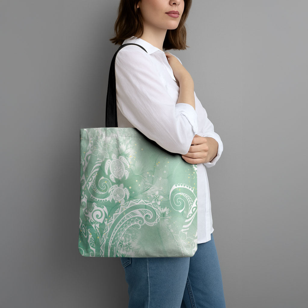 Aloha Hawaii Turtles Floral Tote Bag Seafoam Marbles Glaze LT7 - Polynesian Pride