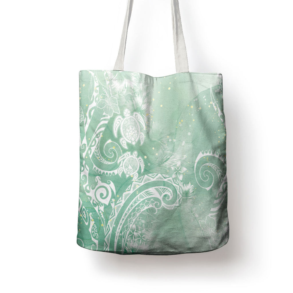 Aloha Hawaii Turtles Floral Tote Bag Seafoam Marbles Glaze LT7 - Polynesian Pride