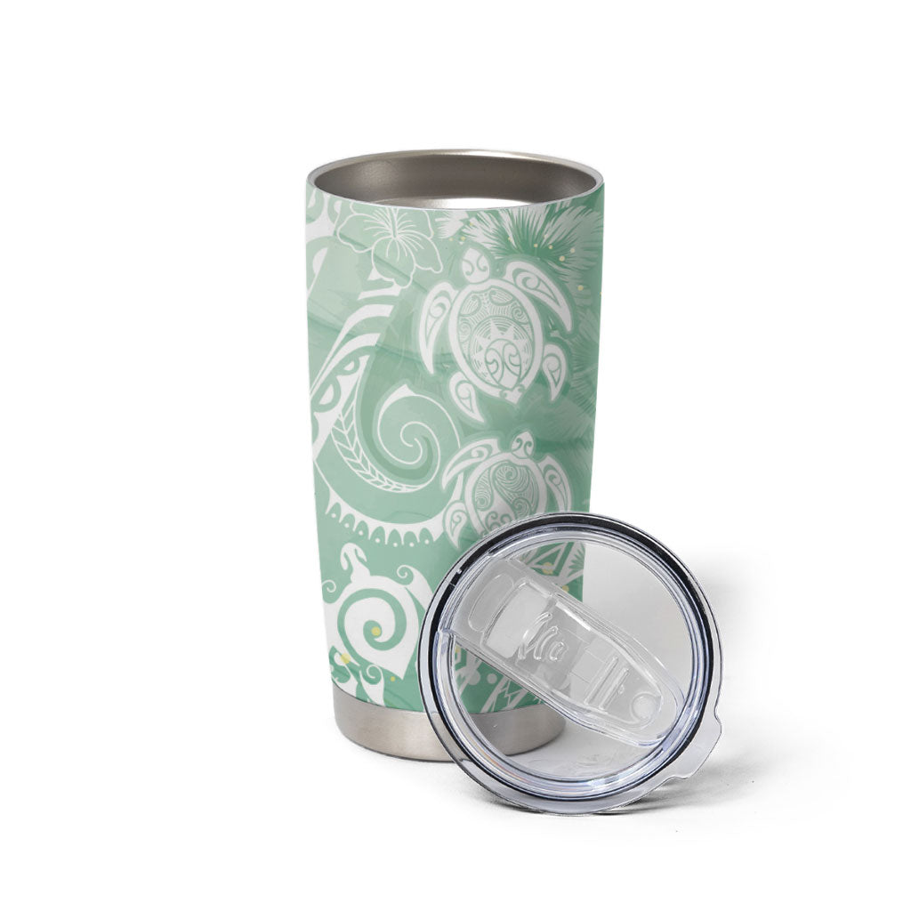 Aloha Hawaii Turtles Floral Tumbler Cup Seafoam Marbles Glaze LT7 - Polynesian Pride