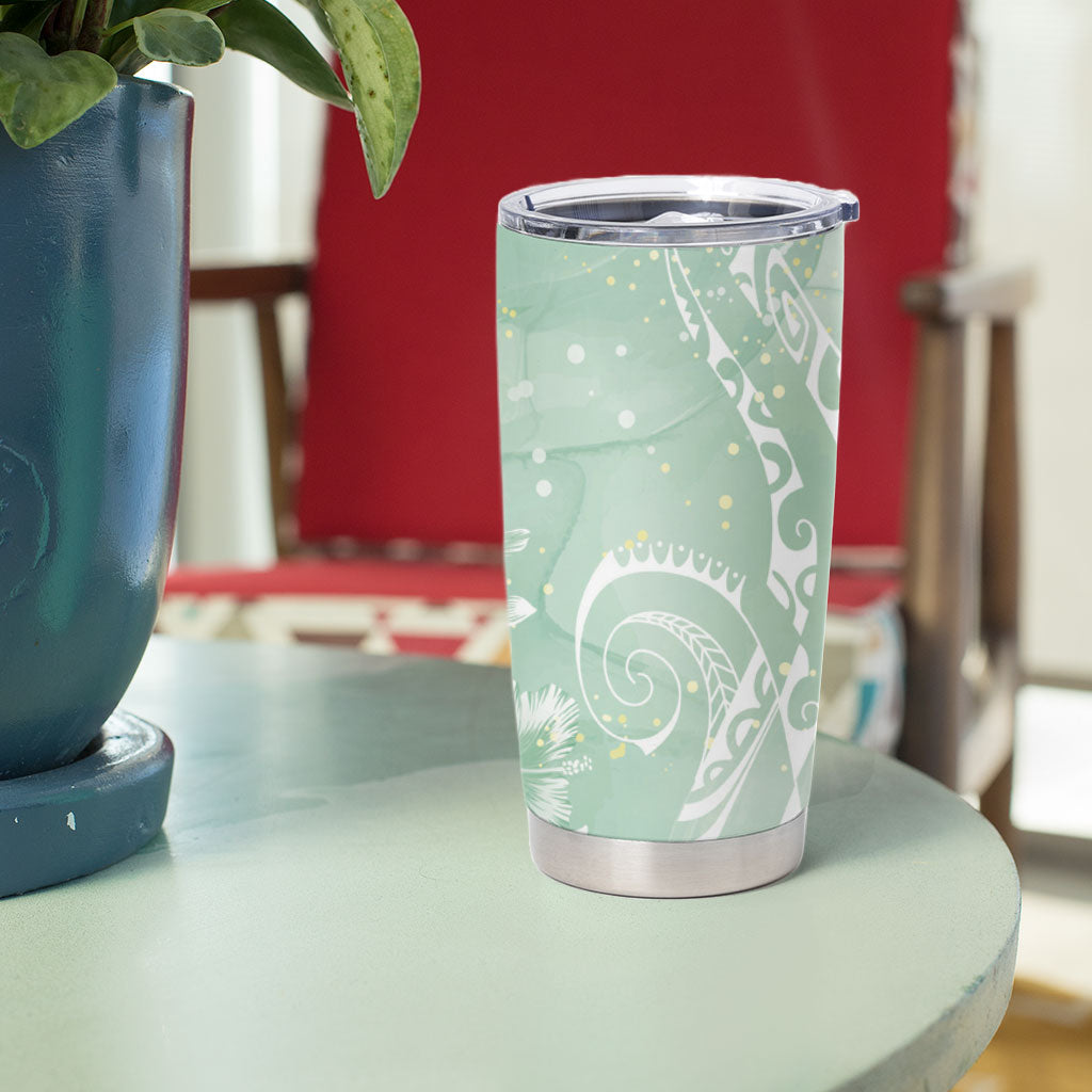 Aloha Hawaii Turtles Floral Tumbler Cup Seafoam Marbles Glaze LT7 - Polynesian Pride