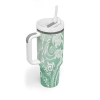 Aloha Hawaii Turtles Floral Tumbler With Handle Seafoam Marbles Glaze LT7 - Polynesian Pride