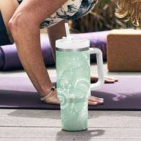 Aloha Hawaii Turtles Floral Tumbler With Handle Seafoam Marbles Glaze LT7 - Polynesian Pride
