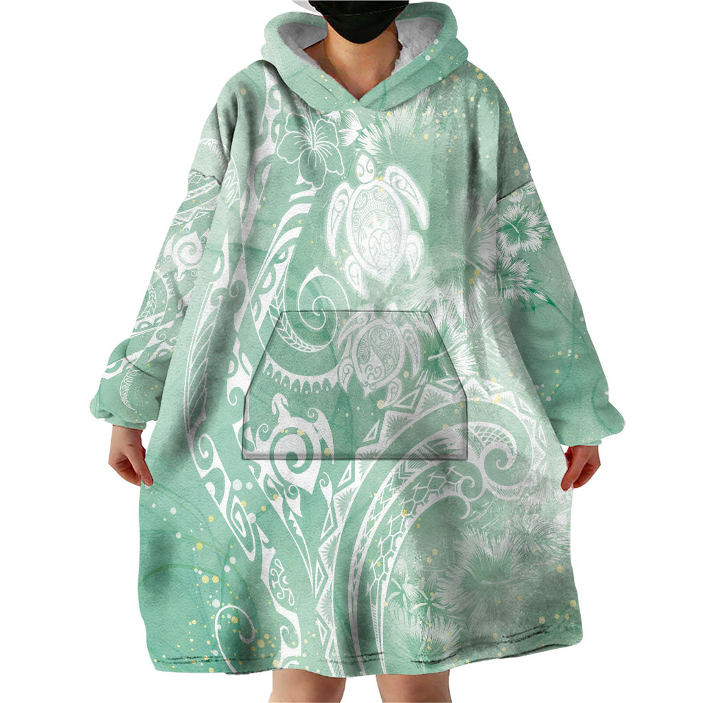 Aloha Hawaii Turtles Floral Wearable Blanket Hoodie Seafoam Marbles Glaze LT7 - Polynesian Pride