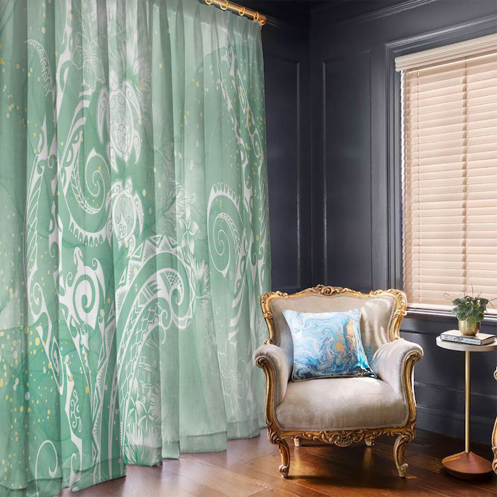 Aloha Hawaii Turtles Floral Window Curtain Seafoam Marbles Glaze LT7 - Polynesian Pride