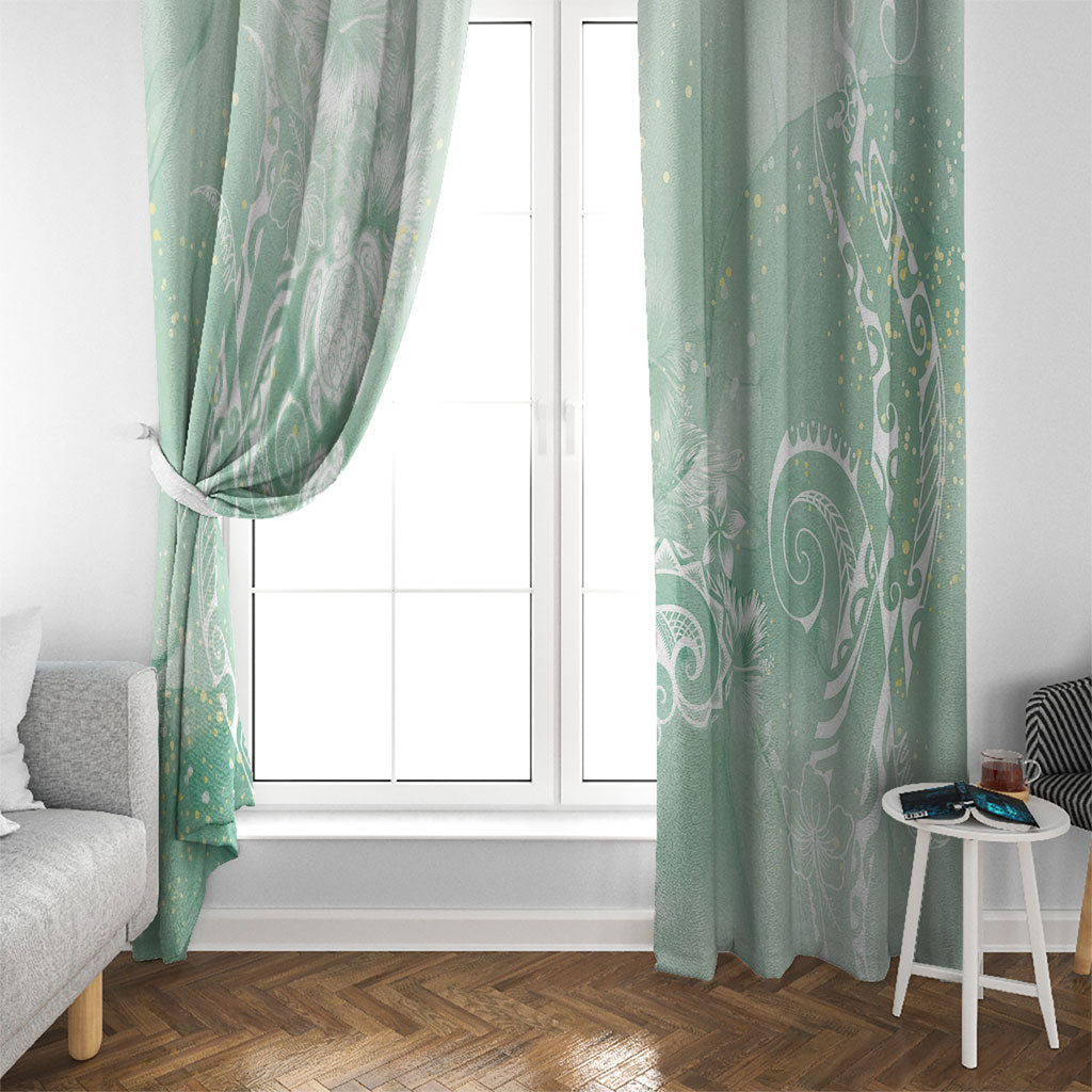 Aloha Hawaii Turtles Floral Window Curtain Seafoam Marbles Glaze LT7 - Polynesian Pride