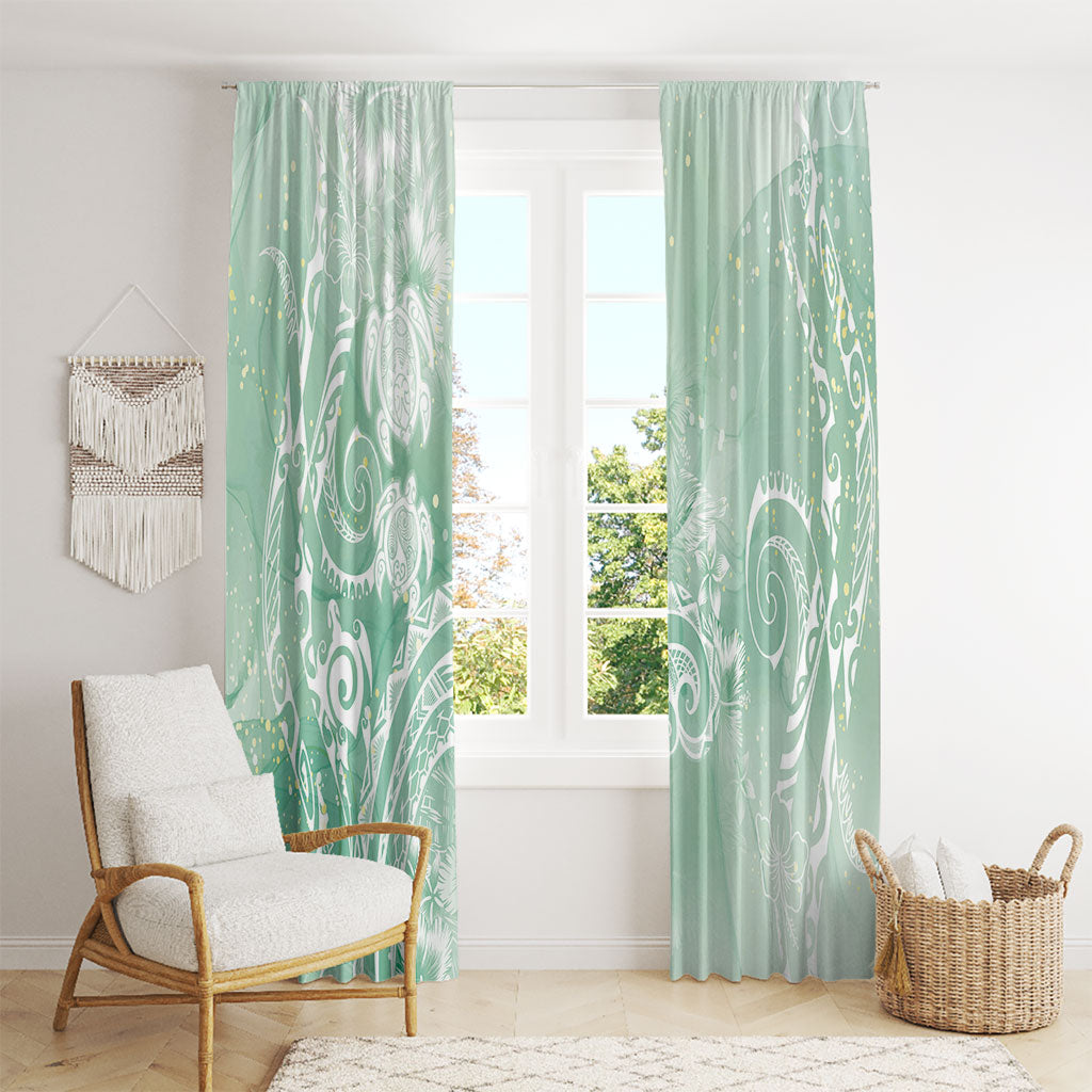 Aloha Hawaii Turtles Floral Window Curtain Seafoam Marbles Glaze LT7 - Polynesian Pride