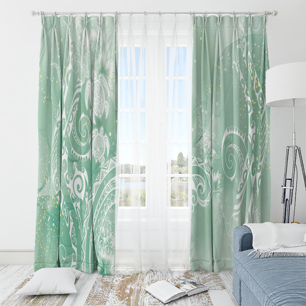 Aloha Hawaii Turtles Floral Window Curtain Seafoam Marbles Glaze LT7 - Polynesian Pride