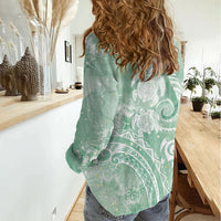 Aloha Hawaii Turtles Floral Women Casual Shirt Seafoam Marbles Glaze LT7 - Polynesian Pride