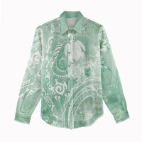 Aloha Hawaii Turtles Floral Women Casual Shirt Seafoam Marbles Glaze LT7 - Polynesian Pride