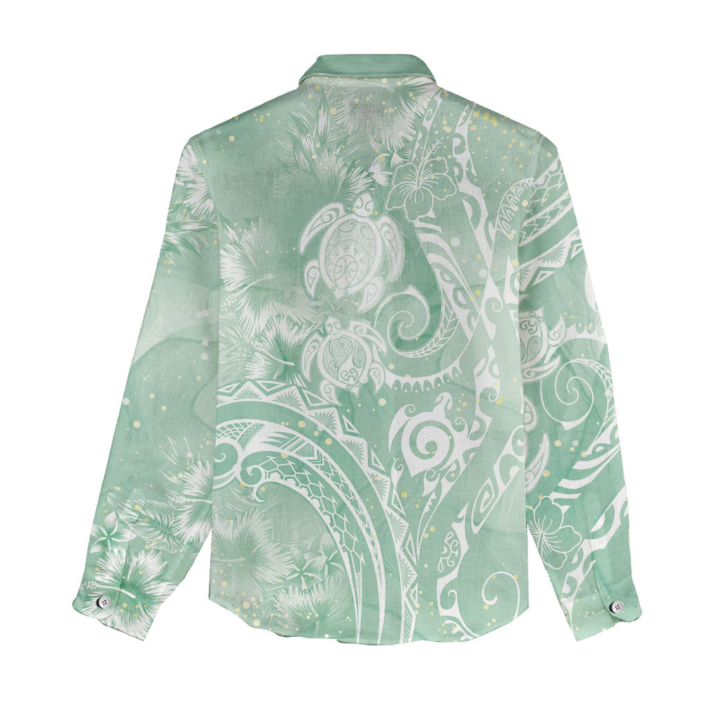Aloha Hawaii Turtles Floral Women Casual Shirt Seafoam Marbles Glaze LT7 - Polynesian Pride