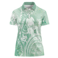Aloha Hawaii Turtles Floral Women Polo Shirt Seafoam Marbles Glaze LT7 Female Seafoam - Polynesian Pride