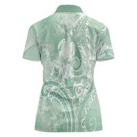 Aloha Hawaii Turtles Floral Women Polo Shirt Seafoam Marbles Glaze LT7 - Polynesian Pride