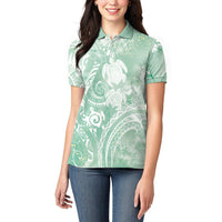 Aloha Hawaii Turtles Floral Women Polo Shirt Seafoam Marbles Glaze LT7 - Polynesian Pride