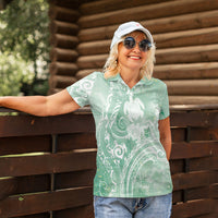 Aloha Hawaii Turtles Floral Women Polo Shirt Seafoam Marbles Glaze LT7 - Polynesian Pride