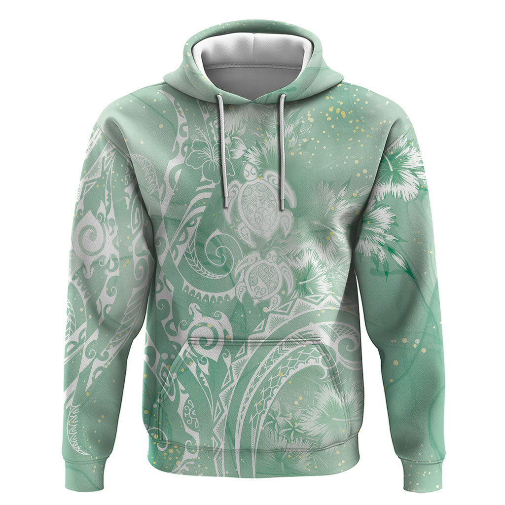 Aloha Hawaii Turtles Floral Zip Hoodie Seafoam Marbles Glaze LT7 Pullover Hoodie Seafoam - Polynesian Pride