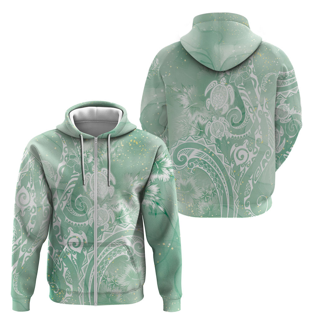 Aloha Hawaii Turtles Floral Zip Hoodie Seafoam Marbles Glaze LT7 - Polynesian Pride