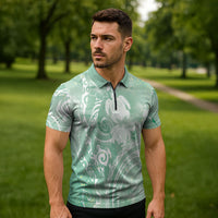Aloha Hawaii Turtles Floral Zipper Polo Shirt Seafoam Marbles Glaze LT7 - Polynesian Pride