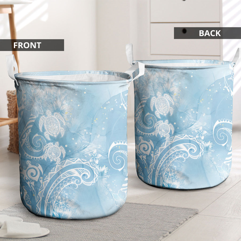 Aloha Hawaii Turtles Floral Laundry Basket Aqua Marbles Glaze LT7 - Polynesian Pride