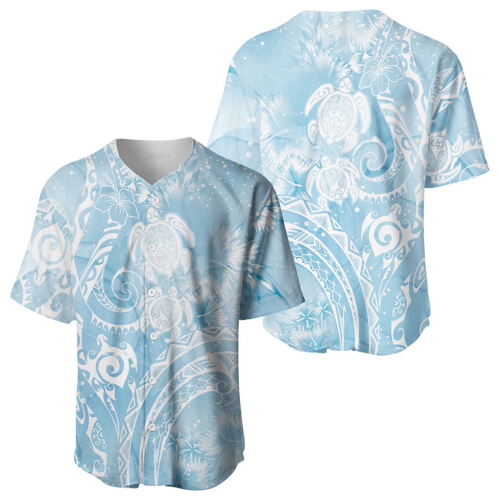Aloha Hawaii Turtles Floral Baseball Jersey Aqua Marbles Glaze LT7 - Polynesian Pride
