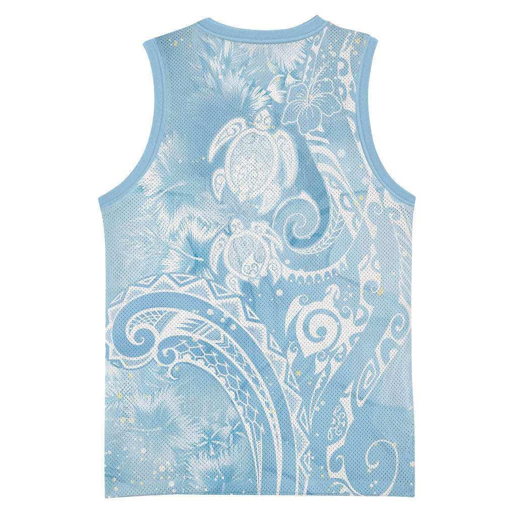 Aloha Hawaii Turtles Floral Basketball Jersey Aqua Marbles Glaze LT7 - Polynesian Pride