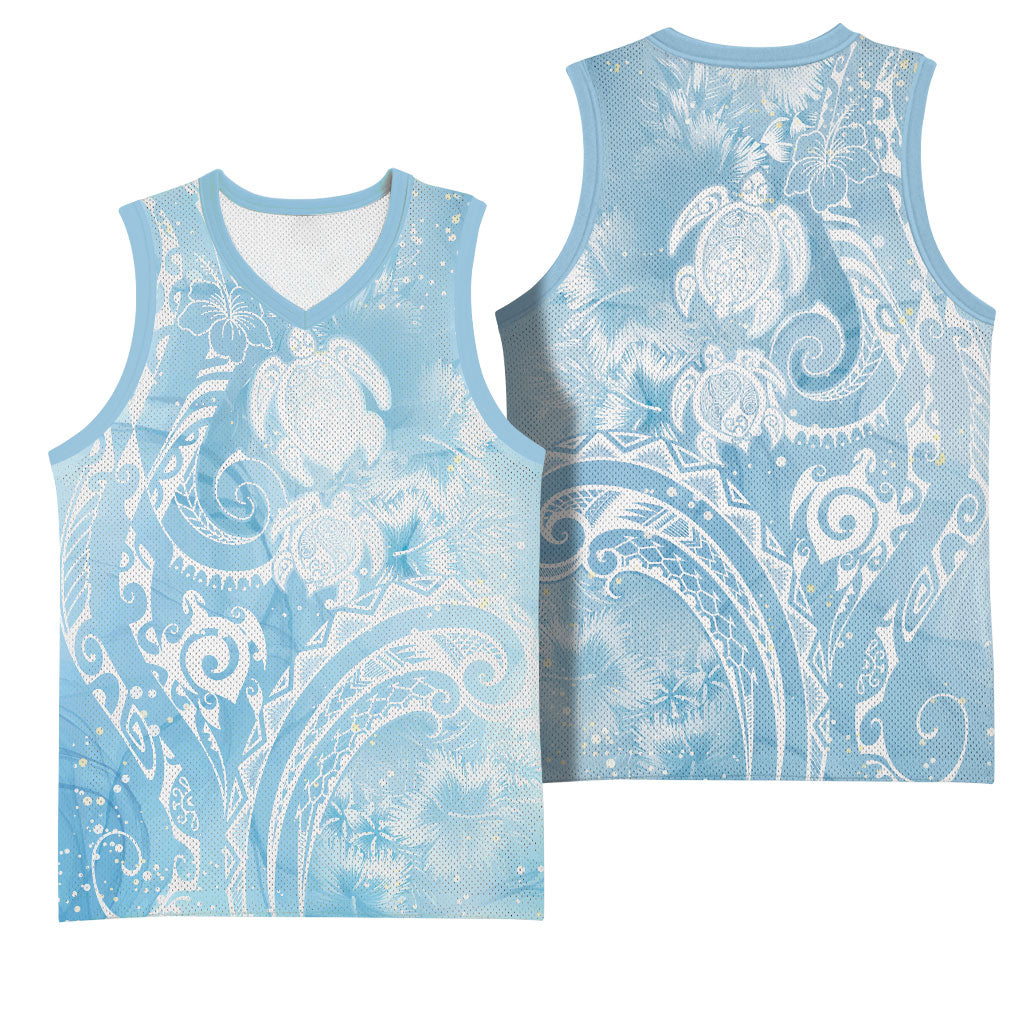 Aloha Hawaii Turtles Floral Basketball Jersey Aqua Marbles Glaze LT7 - Polynesian Pride